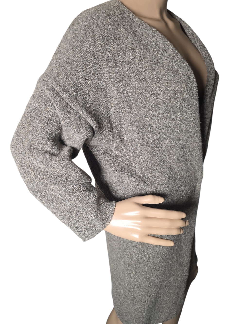 Evam Eva Wool Boucle Long Open Cardigan Coat Gray Size 1 Made in Japan - Picture 2 of 9